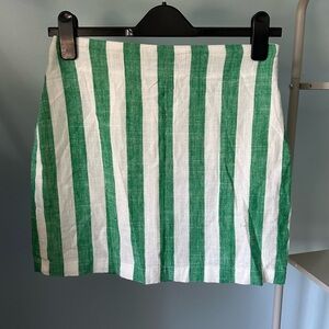 Forever 21 Linen Blend Green and White Striped Mini Skirt